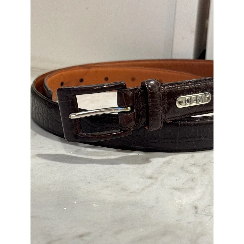 Lauren Ralph Lauren Belt Womens L Brown Croc Embossed Italian Leather Classic